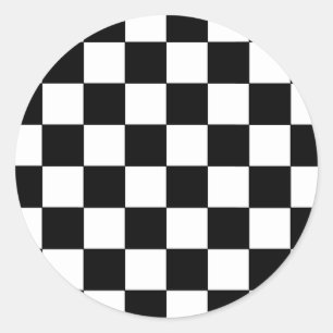 Sticker Rond Rétro hippie de damier noir et blanc