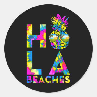 Sticker Rond Retro Hola Beaches Ananas Tiedye Beach Été V