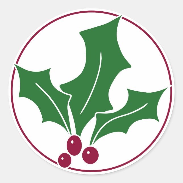 Sticker Rond Retro Holly Berries I, Red Trim (Devant)