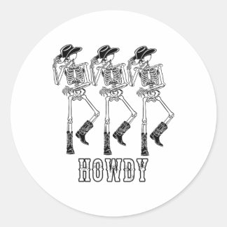 Sticker Rond Retro Howley Skeleton Cowgirl Dancing Cowboy Boots