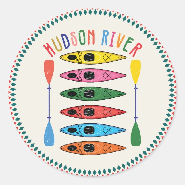 Sticker Rond Retro Hudson River Kayak (Devant)