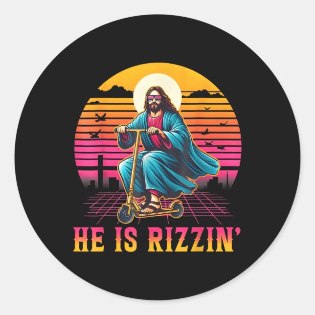 Sticker Rond Rétro Il Rizzin Drôle Jésus A Rizzen Pâques C (Devant)