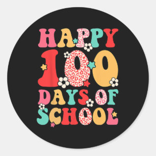 Sticker Rond Retro Joyeux 100ème Jour D'École Enseignants Enfan