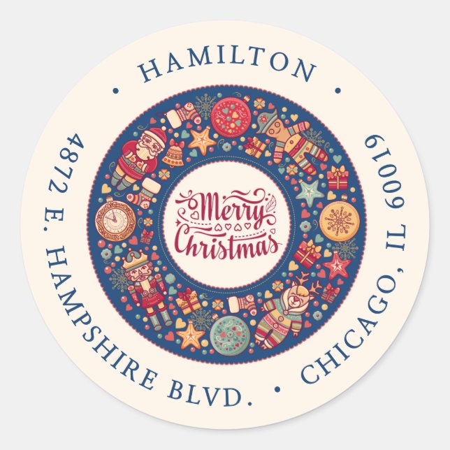 Sticker Rond Retro Joyeux Noël Adresse de retour (Devant)