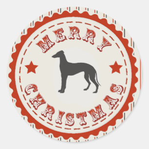 Sticker Rond Retro Joyeux Noël Greyhound Chien