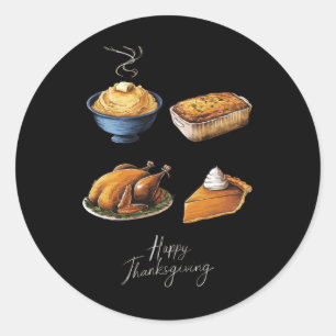 Sticker Rond Rétro Joyeux Thanksgiving d'automne tarte à la cit