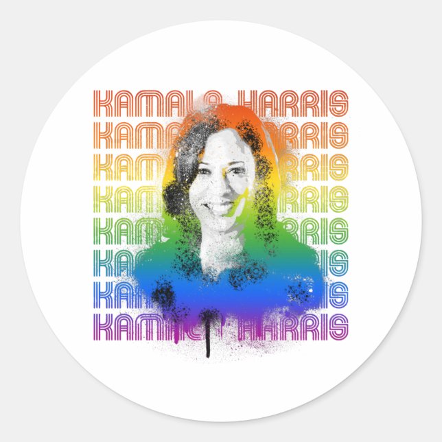 Sticker Rond Retro Kamala Harris Pride (Devant)