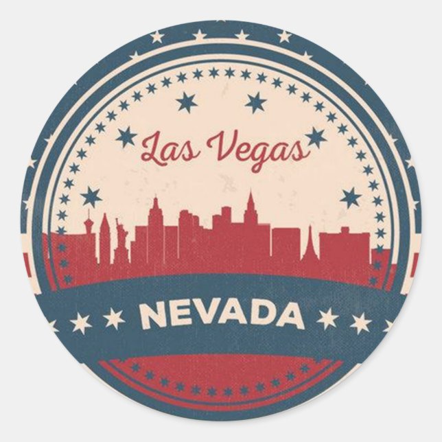 Sticker Rond Retro Las Vegas Skyline (Devant)