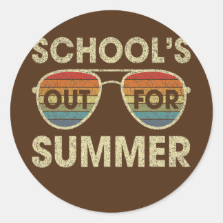 Sticker Rond Retro Last Day Of School Schools Out For Summer