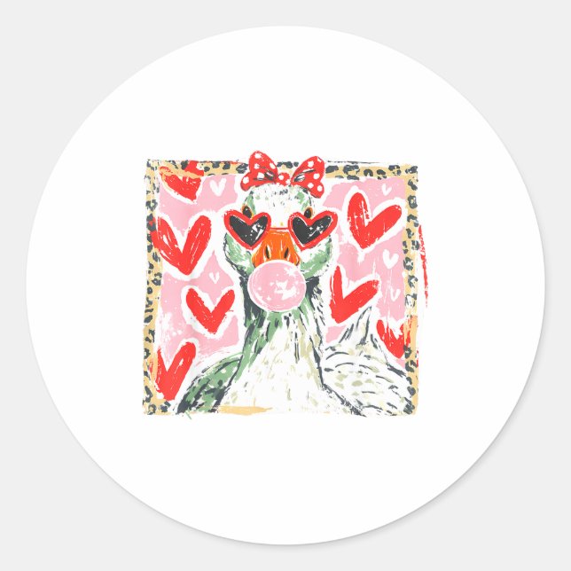 Sticker Rond Retro Leopard Valentine Goose Funny Nk Coquette Lo (Devant)