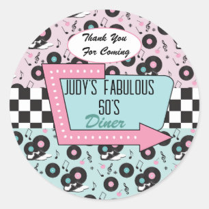 Sticker Rond Retro les années 50 fête d'anniversaire Favoriser