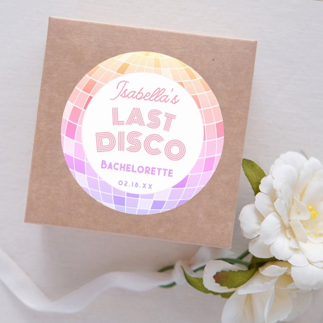 Sticker Rond Retro les années 70 Pink Disco Ball Party (Créateur téléchargé)