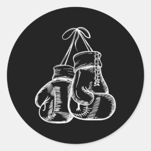 Sticker Rond Retro Love White Boxer Gants Cadeaux Boxer Cadeau