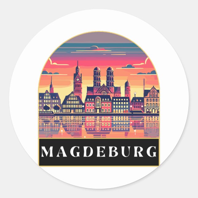 Sticker Rond Retro Magdeburg Skyline (Devant)