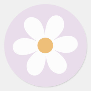 Sticker Rond Rétro marguerite lilas bohème