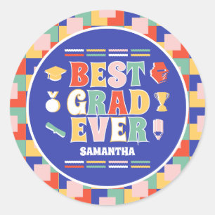 Sticker Rond Retro Meilleur Grad Ever Graduation Party