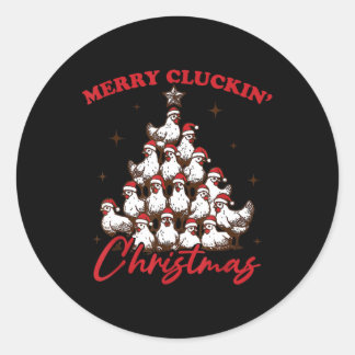 Sticker Rond Retro Merry Cluckin Noël Poulet de Noël Ferme Un