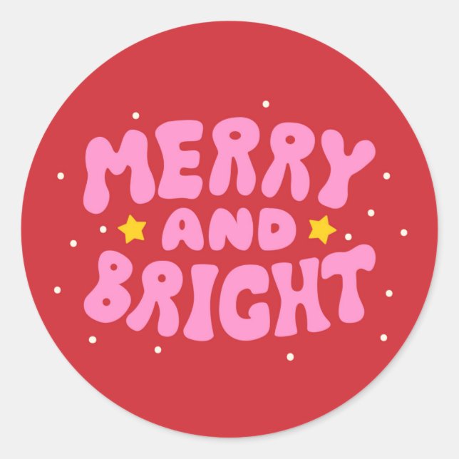 Sticker Rond Retro Merry et Bright Holiday Design (Devant)
