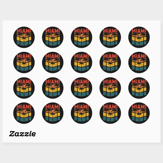 Sticker Rond Retro Miami Florida Beach Souvenir Palm Tree 80s (Feuille)