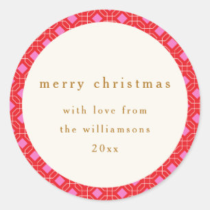 Sticker Rond Retro MidCentury Rouge rose mignon Noël personnali