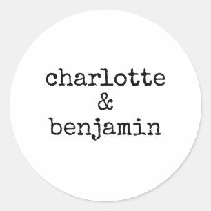 Sticker Rond Rétro minimaliste Typewriter Couple Noms simples