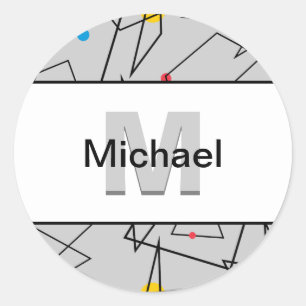 Sticker Rond Rétro motif géométrique angulaire décoré d'un