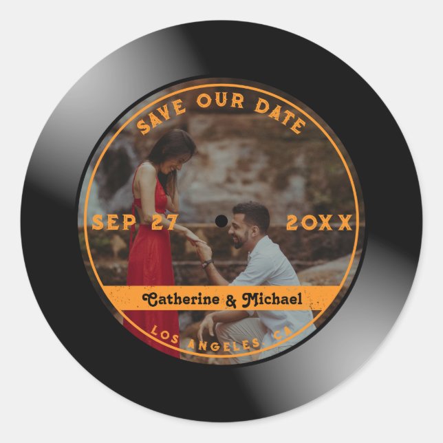 Sticker Rond Retro Music Vinyl Record Photo Mariage Round (Devant)