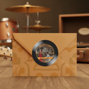 Sticker Rond Retro Music Vinyl Record Photo Mariage Round