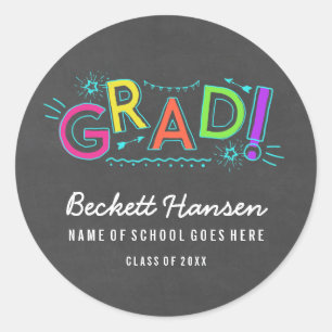 Sticker Rond Retro Neon Doodles Chalkboard Graduation