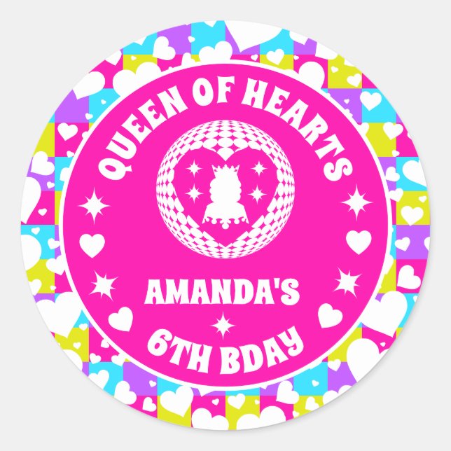 Sticker Rond Retro Neon Reine Des Coeurs Anniversaire (Devant)