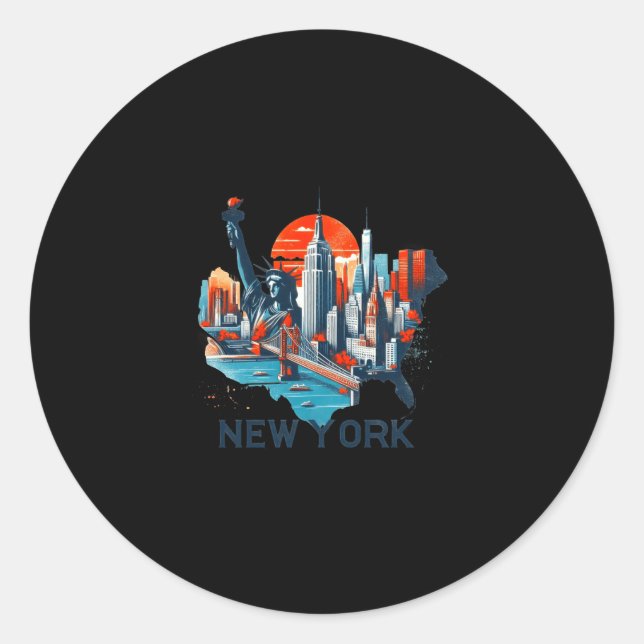 Sticker Rond Retro New York Skyline Silhouette  (Devant)