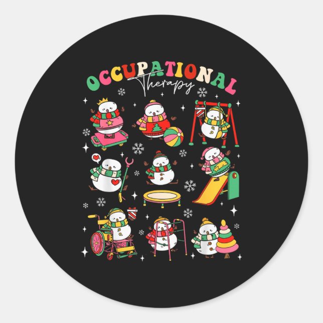 Sticker Rond Retro Occupational Therapy Christmas Snowman Ot Ot (Devant)