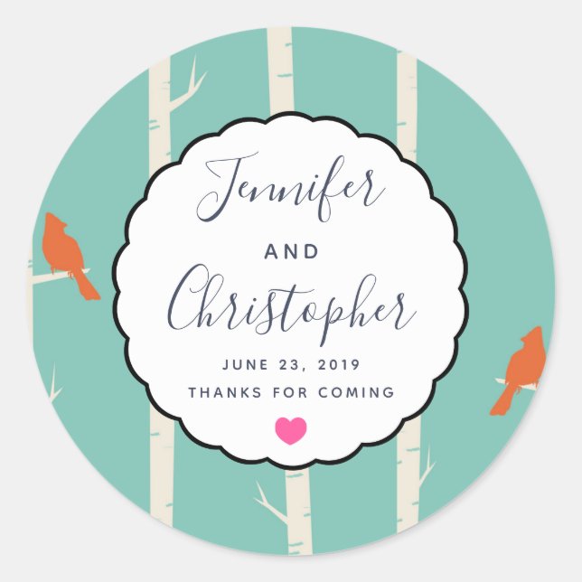 Sticker Rond Rétro Orange Birch Trees Mariages Merci (Devant)