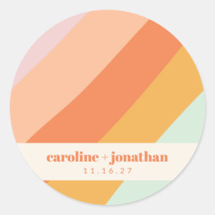Sticker Rond Retro Pastel Art géométrique Mariage personnalisé