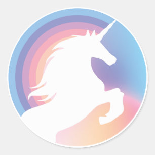 Sticker Rond Retro Pastel Unicorn des années 80 et Rainbow Red