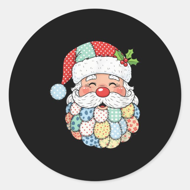 Sticker Rond Retro Patchwork Santa Claus Christmas Preppy Xmas  (Devant)