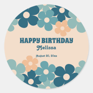 Sticker Rond Retro Peach Green Boho Flower 40th Birthday