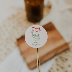 Sticker Rond Rétro Père Noël vert rouge dessiné à la main Noël