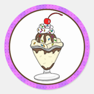 Sticker Rond Retro Pop Art Chocolate Crème de glace Sundae