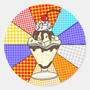 Sticker Rond Retro Pop Art Chocolate Crème de glace Sundae