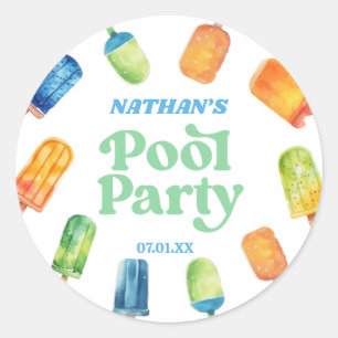 Sticker Rond Retro Popsicle fête d'anniversaire de la piscine