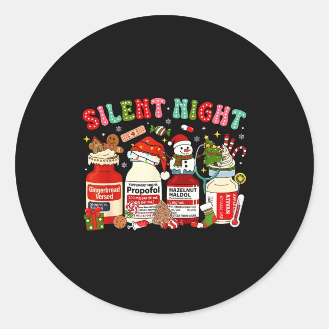 Sticker Rond Retro Profol Silent Night Icu Nurses Funny Merry C (Devant)