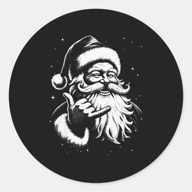 Sticker Rond Retro Rad Christmas Mele Kalikimaka Santa Shaka Ha (Devant)