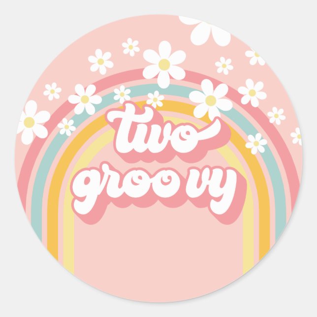 Sticker Rond Retro Rainbow Deux Super 2e anniversaire (Devant)