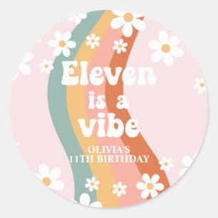 Sticker Rond Retro Rainbow Eleven est un Vibe Daisy 11e anniver
