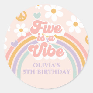 Sticker Rond Retro Rainbow Five est un Vibe 5e anniversaire