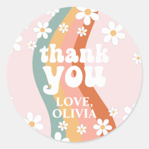 Sticker Rond Rétro Rainbow Groovy Merci
