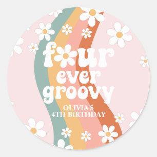 Sticker Rond Rétro Rainbow Quatre Ever Groovy Daisy