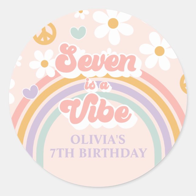 Sticker Rond Retro Rainbow Seven est une Vibe 7e anniversaire (Devant)