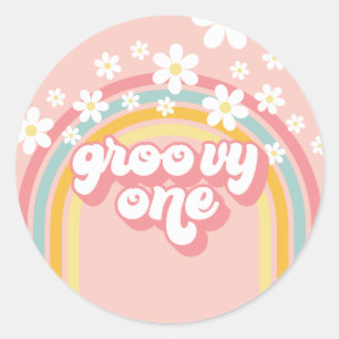 Sticker Rond Retro Rainbow Super un 1er anniversaire